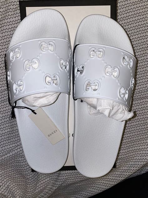 women's gucci white slides|gucci slides women's nordstrom.